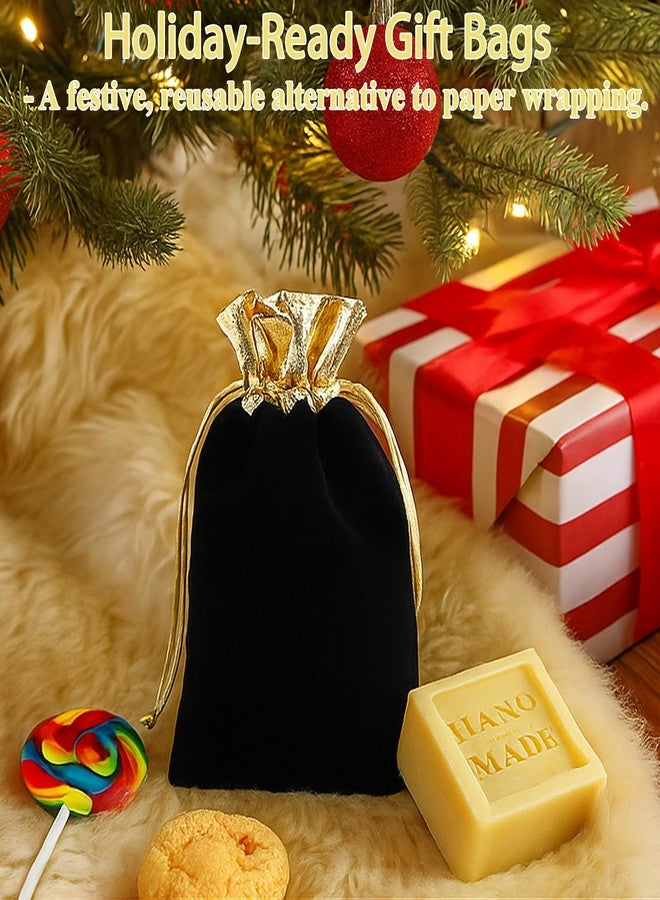 SHANDERBAR 50 Pack Velvet Jewelry Pouches with Drawstrings - 6x5 Inch Black & Gold Velvet Bags, Reusable Premium Small Drawstring Gift Pouch Set for Jewelry, Dice, Candy, Wedding Favors, Christmas Party Supplies - Image 2