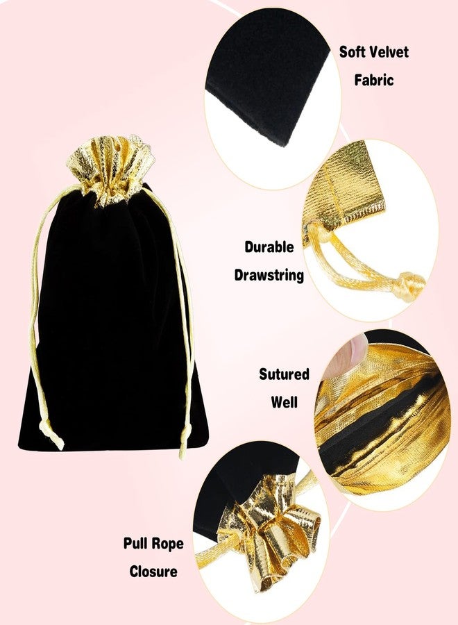 SHANDERBAR 50 Pack Velvet Jewelry Pouches with Drawstrings - 6x5 Inch Black & Gold Velvet Bags, Reusable Premium Small Drawstring Gift Pouch Set for Jewelry, Dice, Candy, Wedding Favors, Christmas Party Supplies - Image 4