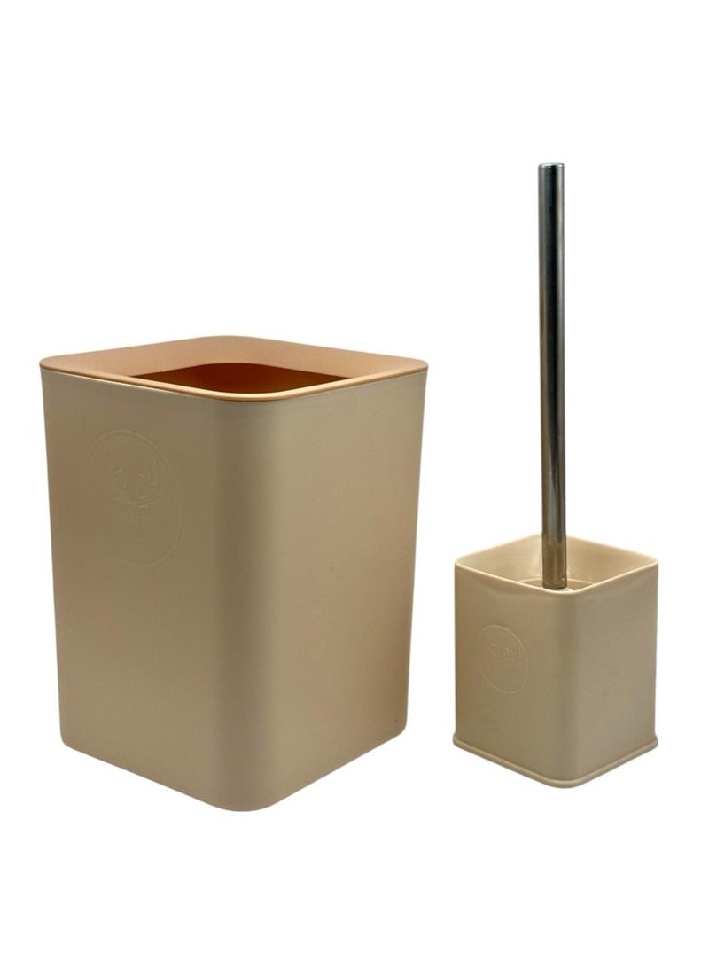 QShop®️ Bamboo Bathroom Accessories Set, 6 Pieces, Luxury Modern Bathroom Accessories Set, Toilet Accessories with Waste Bin, Cup, Toothbrush Holder, Soap Dish Holder, and Soap Dispenser