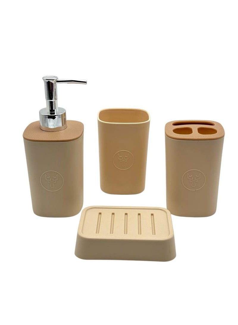 QShop®️ Bamboo Bathroom Accessories Set, 6 Pieces, Luxury Modern Bathroom Accessories Set, Toilet Accessories with Waste Bin, Cup, Toothbrush Holder, Soap Dish Holder, and Soap Dispenser