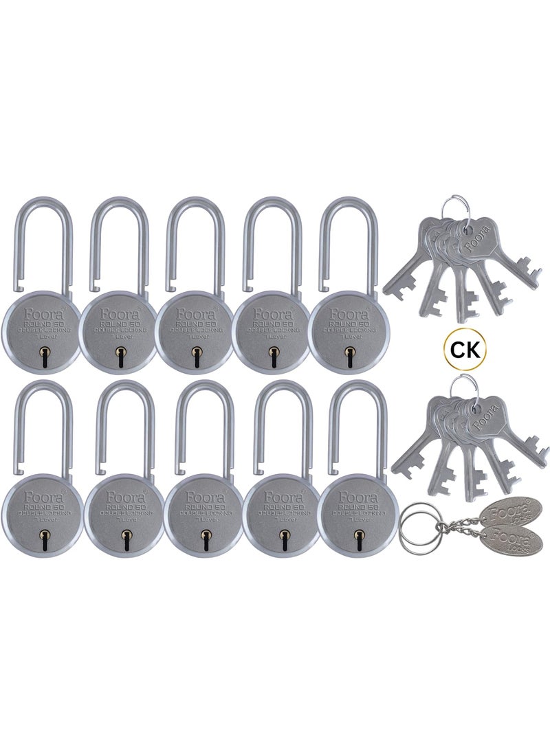 Foora - Foora Small Lock and Keys Long Neck Shackle Door Lock for Home Shop Same Key for Multiple Lock 10 Padlock 10 Same Key Lock Set Common Key Lock Set of 10 Silver Finish - Image 1