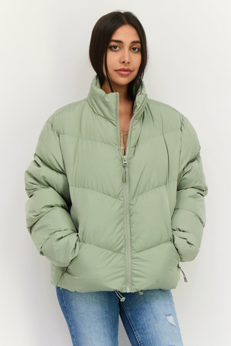 Asos Design Women Solid Puffer Jacket, Sage Green - Image 1