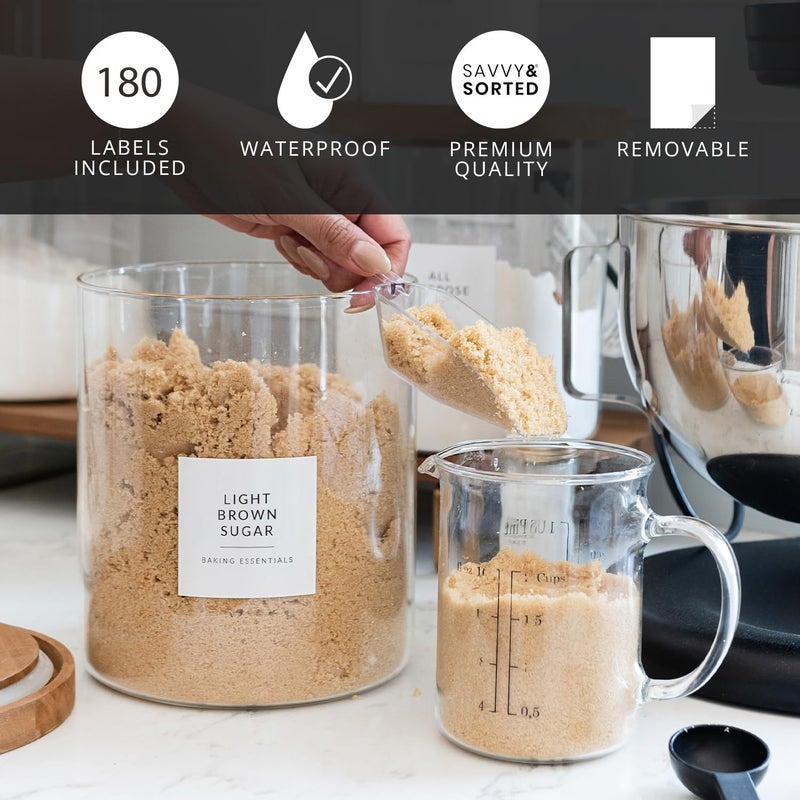SAVVY & SORTED Minimalist Pantry Labels, 180 Waterproof Vinyl Stickers for Food Containers - Kitchen Labels for Organizing Storage Bins, Jars, Kitchen - Image 5
