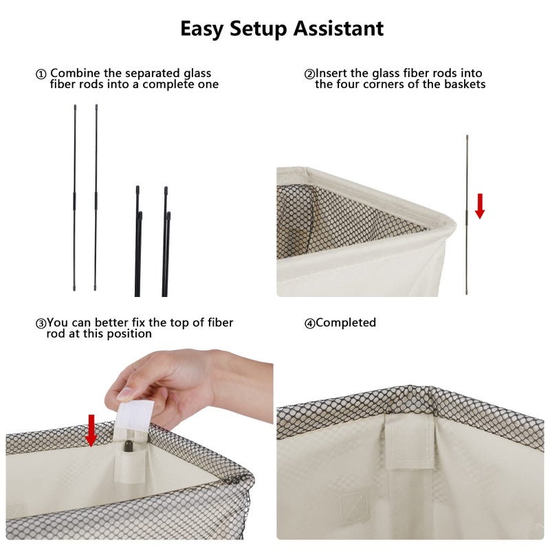 Odonata Slim Laundry Hamper Handles Collapsible Laundry Basket Thin Dirty Clothes Basket Narrow Laundry Bag Foldable Dirty Hamper 45L (Beige) - Image 3