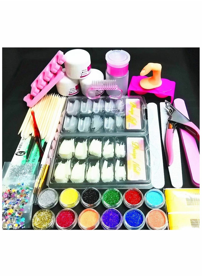 KASTWAVE Nail Kit Set , 12 Glitter Acrylic Powder Kit Nail Art Tips Nail Art Decoration  - Image 1
