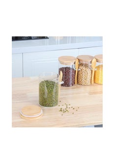 Spaceshoop Round Airtight Glass Jars with Bamboo Lids and Spoons /550 ml Glass Food Storage Jars Container for Coffee, Beans, Tea, Flour, Sugar, Nuts, Candy, Bath Salts (1PC)  - Image 4