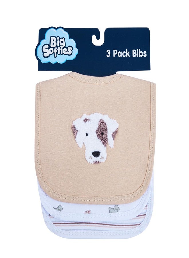 Big Softies مرايل أطفال بيج سوفتيز مطرزة ومزينة برسومات كلاب، مع شريط فيلكرو ناعم - بني | قطن | فائقة النعومة والامتصاص | مناسبة للأطفال من عمر 6 إلى 24 شهرًا، للجنسين | عبوة من 3 قطع - Image 2