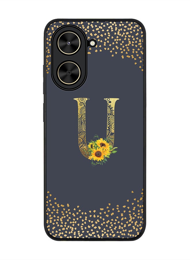 Stylizedd For Xiaomi Poco C71 / Redmi A5 4G Case,Slim fit Camera Protection, Shockproof Thin Phone cover  - Custom Floral Monogram - U  (Grey ) - Image 1