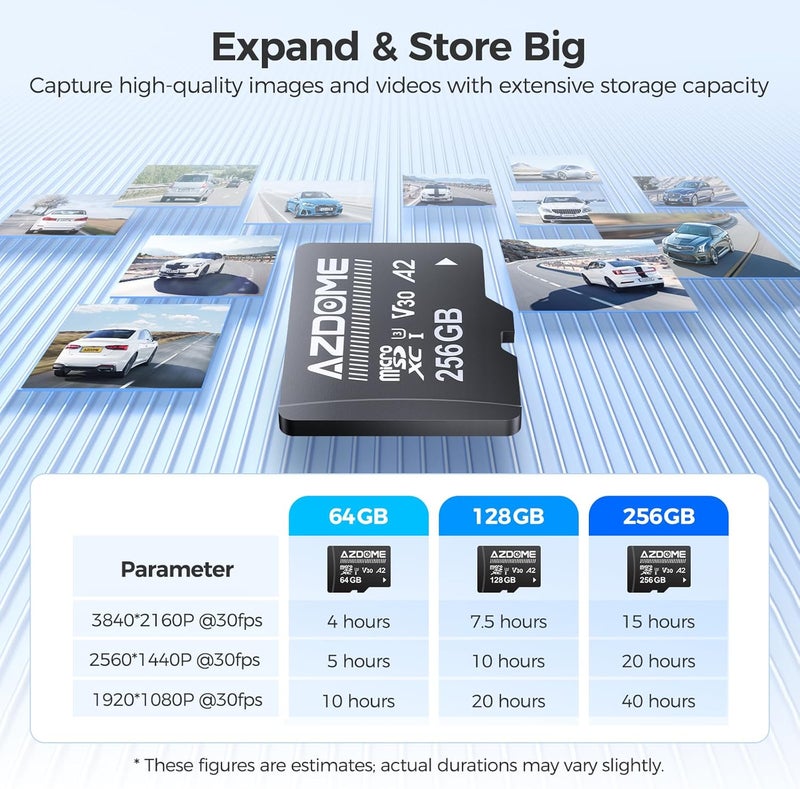 AZDOME 256GB Micro SD Card microSDXC Memory Card for M550 Max, GS63H Pro, PG17 Max, PG17 Pro Dash Cam Full HD & 4K UHD, U3, A2, V30 - Image 5