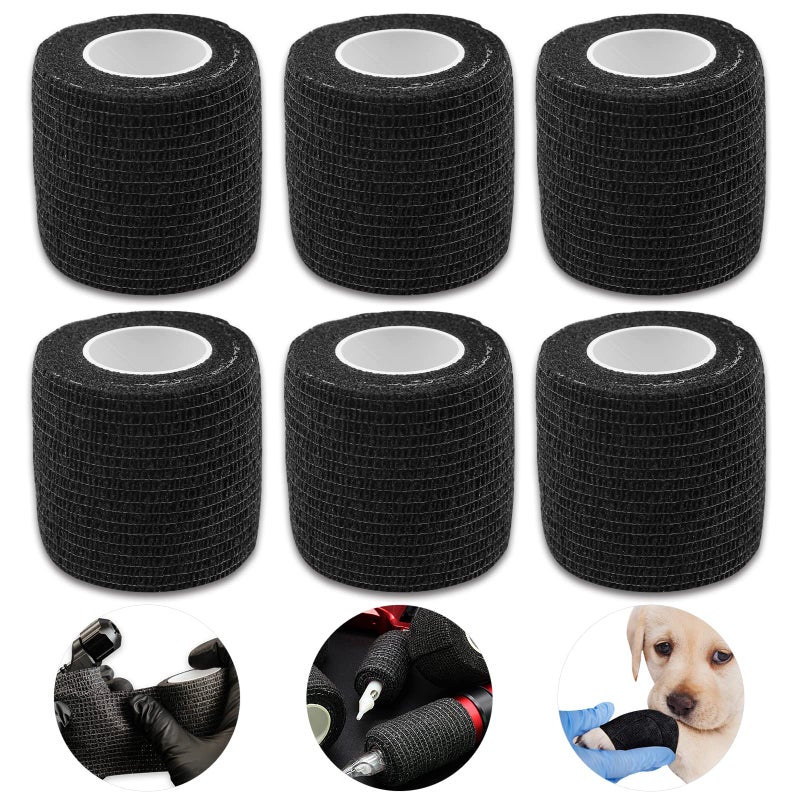 Autdor Tattoo Grip Tape Wrap Cover - Autdor 6Pcs 2" x 5 Yards Tattoo Machine Tape Cohesive Elastic Bandage Rolls Self-Adherent Tape for Grip Tube Accessories Sports Tape - Image 1