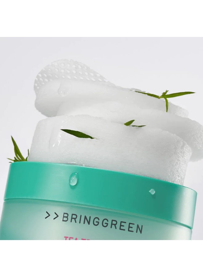 برينج جرين BRINGGREEN Tea Tree Cica Trouble Soothing Toner Pads – تونر باد بالشاي الأخضر وشجرة الشاي وسيكا لتهدئة البشرة، مناسب للبشرة المعرضة للحبوب والدهنية، يساعد على تحسين الرؤوس السوداء والبيضاء والدهون والإفرازات الزائدة - Image 3