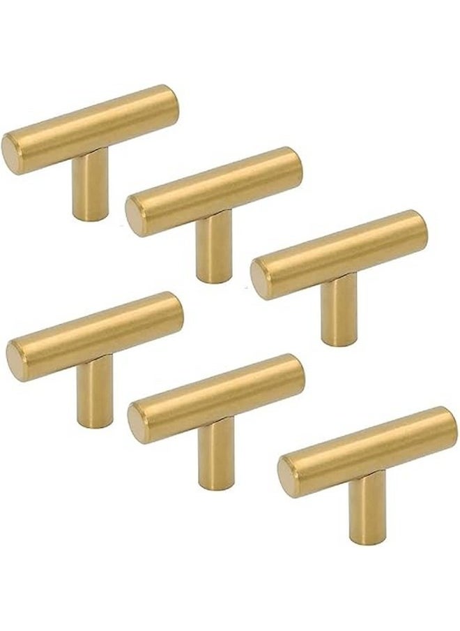 Beauenty 6 Pcs T Bar Drawer Knobs, Gold Cabinet Handles Single Hole Kitchen Door Knobs Aluminum Alloy Cupboard Door Knobs for Kitchen Wardrobe Door Dresser  - Image 1