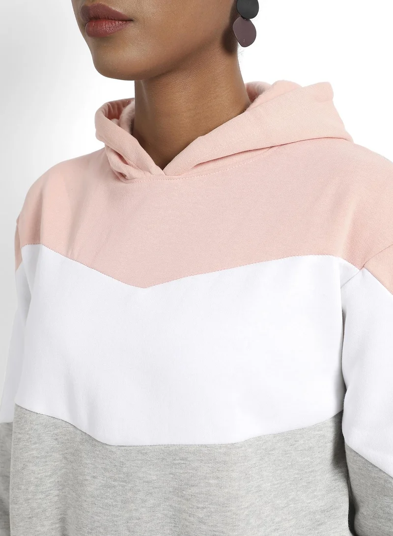 Campus Sutra Women's Multicolour Pullover Hoodie With Contrast Panels