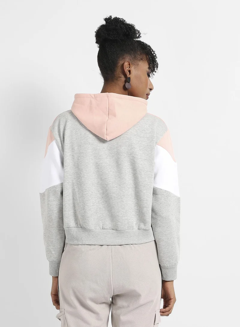 Campus Sutra Women's Multicolour Pullover Hoodie With Contrast Panels
