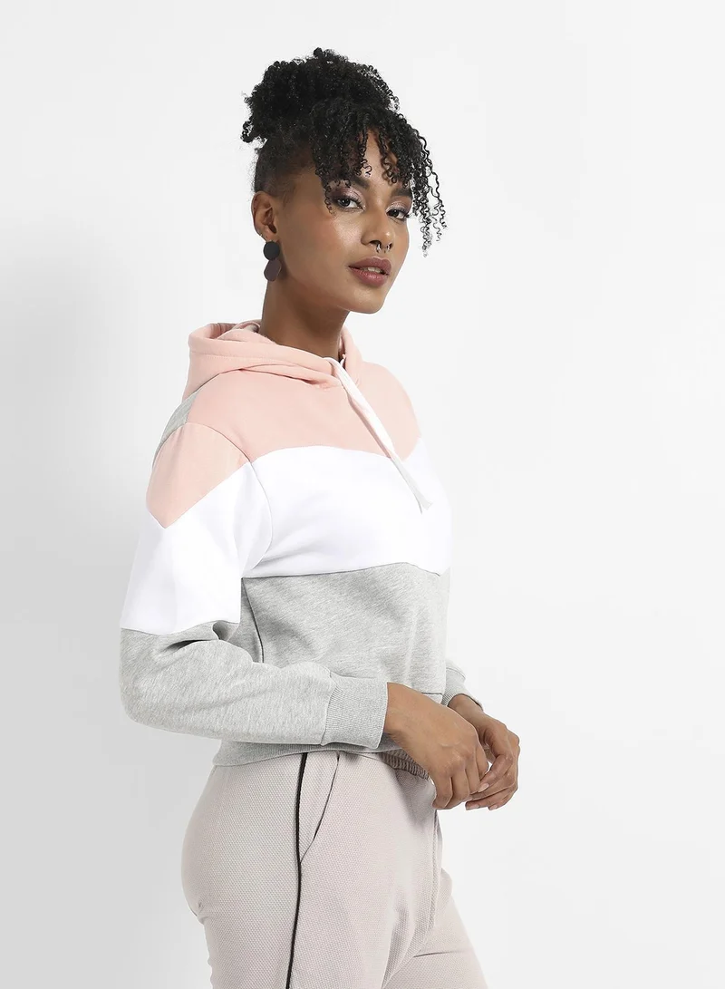 Campus Sutra Women's Multicolour Pullover Hoodie With Contrast Panels