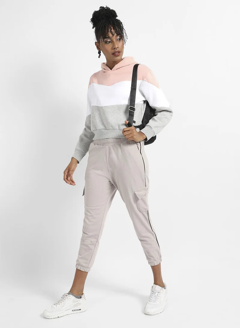 Campus Sutra Women's Multicolour Pullover Hoodie With Contrast Panels