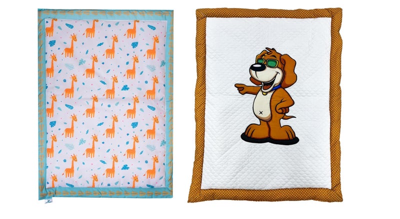 HIPPOMUS HIPPOMUS Cotton New Born Baby Giraff & Dog Patch Print Bed Mattress/Godadi Soft and Comfortable for 0-6 Months Babies - Set of 2 - Image 1