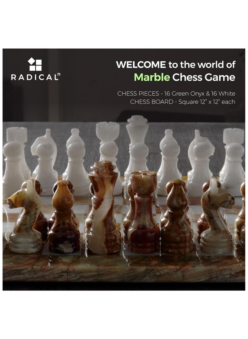 Radicaln Chess Set Handmade Green Onyx and White Full Marble Chess Board Game Set