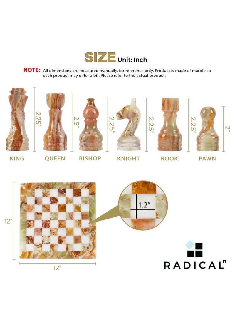 Radicaln Chess Set Handmade Green Onyx and White Full Marble Chess Board Game Set