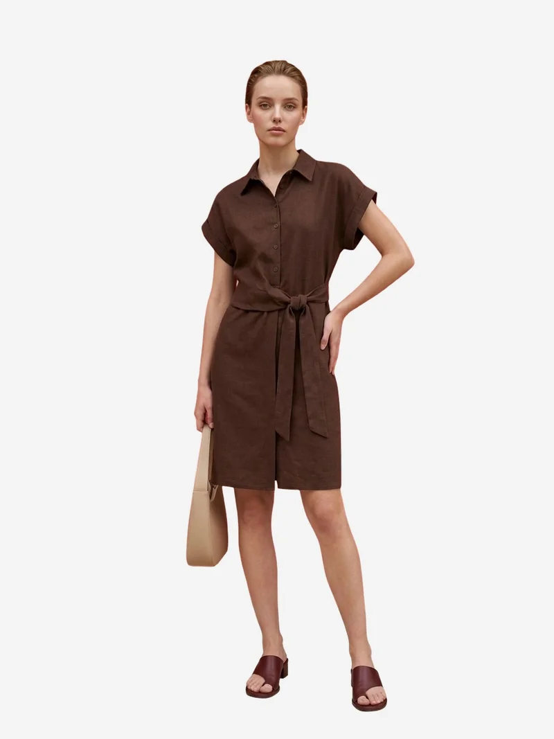 My Fashion Coffee Brown MY FASHION Cotton Poplin Mini Shirt Dress for Women | Best Price UAE