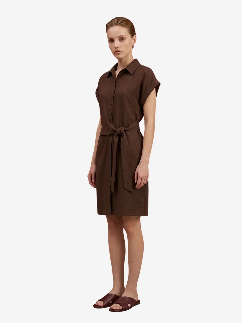 My Fashion Coffee Brown MY FASHION Cotton Poplin Mini Shirt Dress for Women | Best Price UAE