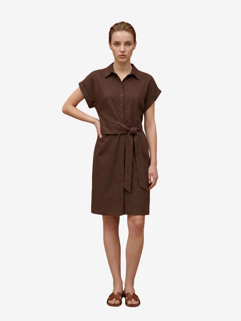 My Fashion Coffee Brown MY FASHION Cotton Poplin Mini Shirt Dress for Women | Best Price UAE