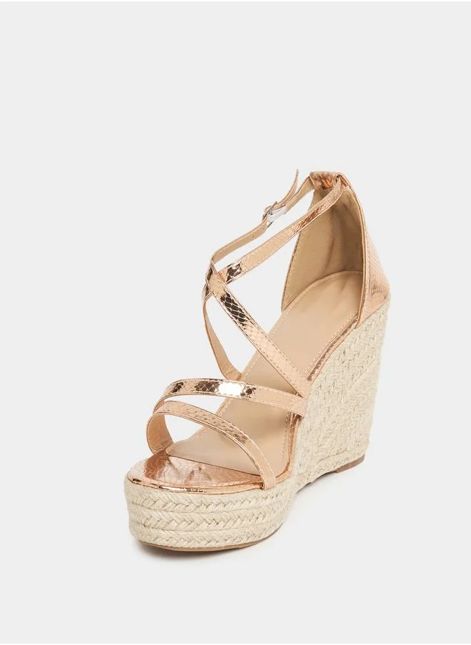 ستايلي Textured Ankle Strap Wedge Sandals