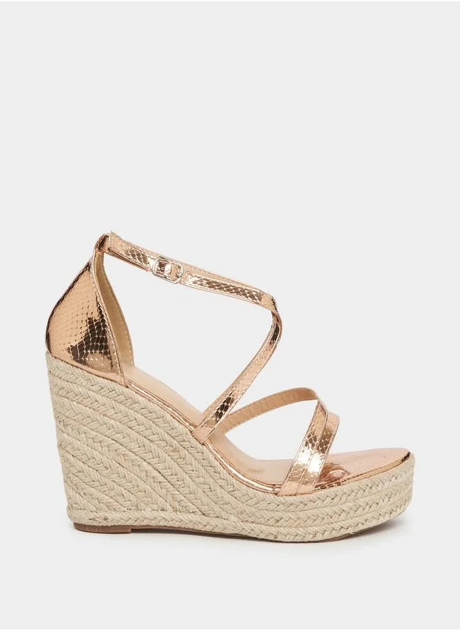 ستايلي Textured Ankle Strap Wedge Sandals