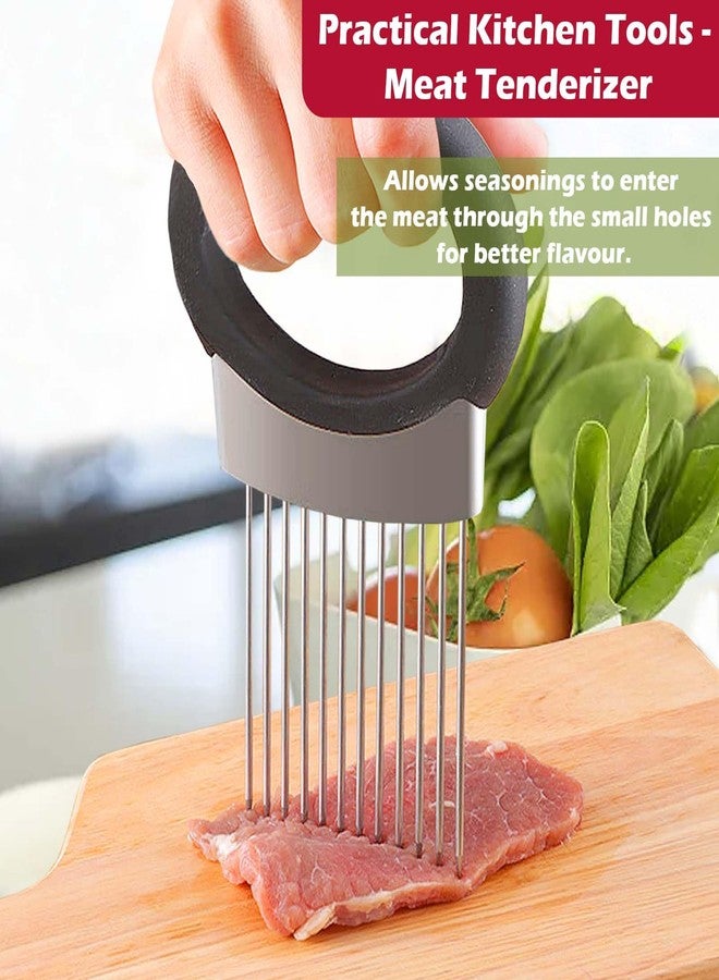 JAYVAR Onion Holder for Slicing, Onion Cutter Vegetable Chopper, Stainless Steel Tomato Potato Slicer, Meat Tenderizer Tool, Convenient Grip Food Slicer Assistant, Food Slice Guide for Vegetable Fruit - Image 4