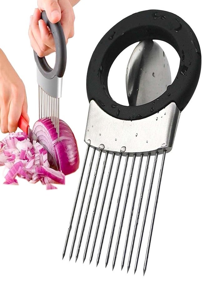 JAYVAR Onion Holder for Slicing, Onion Cutter Vegetable Chopper, Stainless Steel Tomato Potato Slicer, Meat Tenderizer Tool, Convenient Grip Food Slicer Assistant, Food Slice Guide for Vegetable Fruit - Image 1