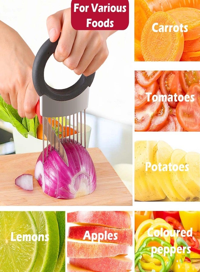JAYVAR Onion Holder for Slicing, Onion Cutter Vegetable Chopper, Stainless Steel Tomato Potato Slicer, Meat Tenderizer Tool, Convenient Grip Food Slicer Assistant, Food Slice Guide for Vegetable Fruit - Image 5