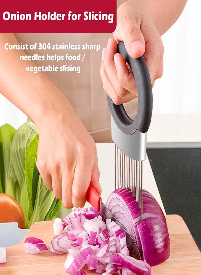 JAYVAR Onion Holder for Slicing, Onion Cutter Vegetable Chopper, Stainless Steel Tomato Potato Slicer, Meat Tenderizer Tool, Convenient Grip Food Slicer Assistant, Food Slice Guide for Vegetable Fruit - Image 2