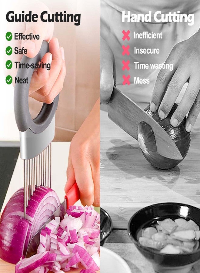 JAYVAR Onion Holder for Slicing, Onion Cutter Vegetable Chopper, Stainless Steel Tomato Potato Slicer, Meat Tenderizer Tool, Convenient Grip Food Slicer Assistant, Food Slice Guide for Vegetable Fruit - Image 3