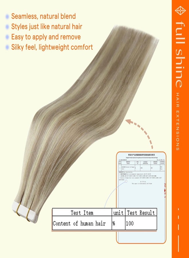 Full Shine Blonde Tape in Hair Extensions Human Hair Color 18 Ash Blonde And 613 Hair Extensions Tape in 16 Inch Straight Invisible Skin Weft 50Gram 20Pcs Seamless Tape ins Extensions for Party - Image 3