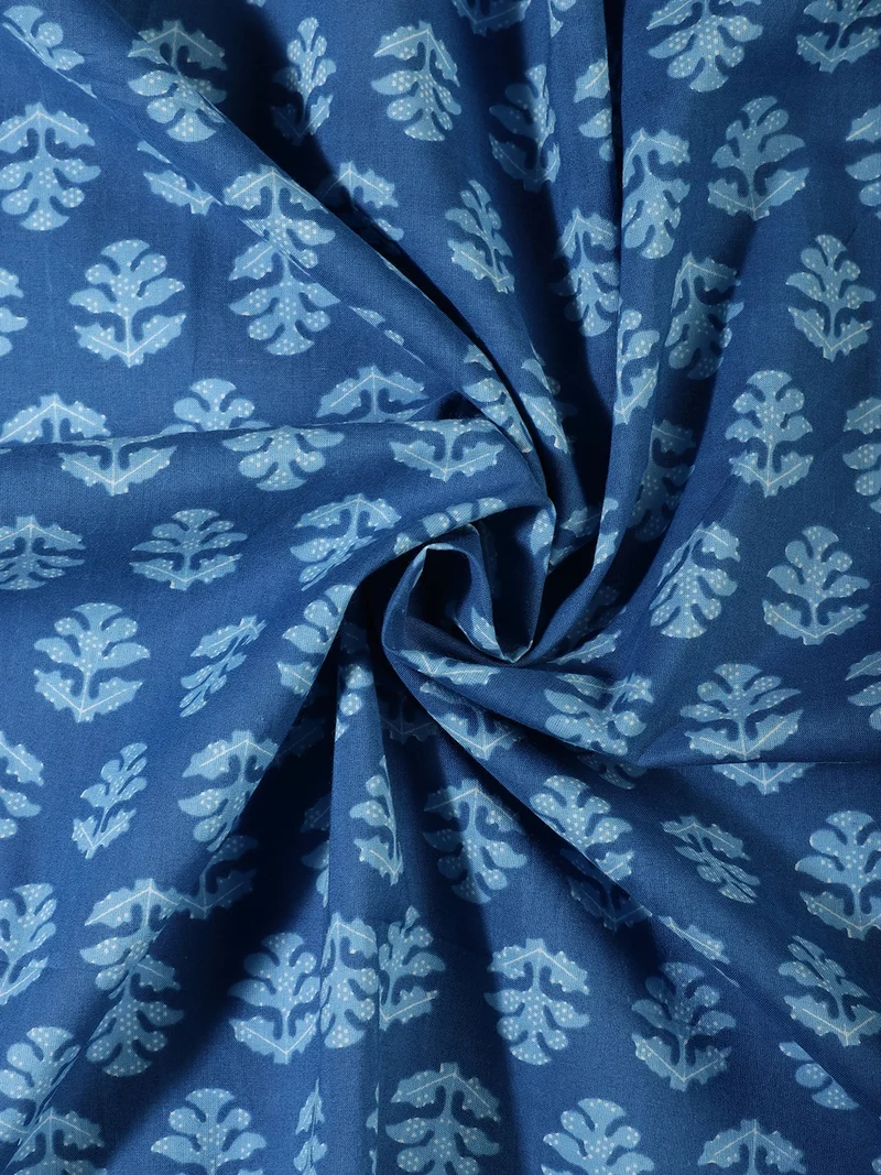 AKS Indigo Blue Leaf Buta Block Print Fabric