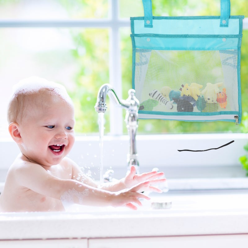 🚽 حقيبة تخزين ألعاب الاستحمام شبكية معلقة متعددة الاستخدام مع تهوية للتجفيف قطعتان - Image 4
