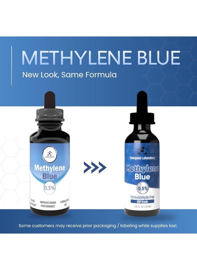 COMPASS LABORATORY Methylene Blue 0.5% | Usp-Grade Methylthioninium Chloride Liquid | High Purity Dietary Supplement For Brain Function & Cognitive Health | No Formaldehyde (1) 50Ml Glass Bottle  - Image 2
