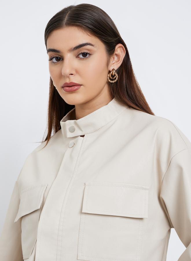 ستايلي جاكيت بومبر بجلد صناعي وقصة عادية - Image 5