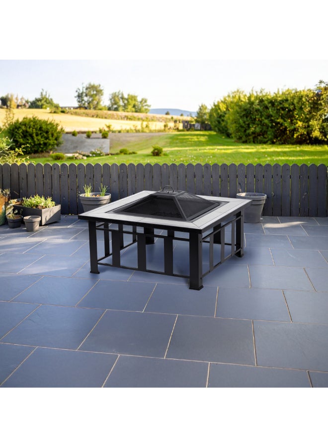 LIVING ACCENTS Mosaic Slate Square Fire Pit Table Black and White 86 cm FTB-33125 - Image 2