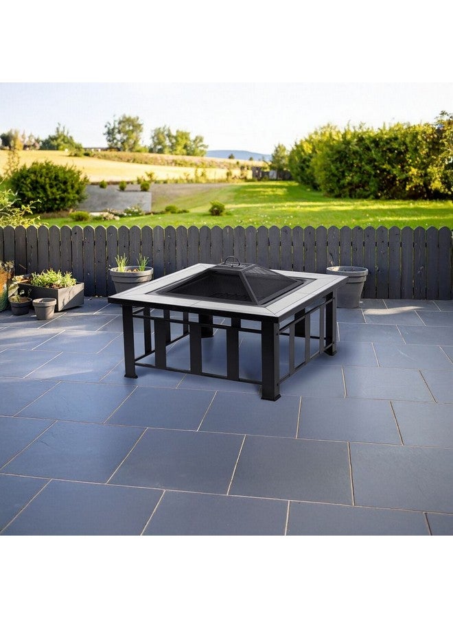 LIVING ACCENTS Mosaic Slate Square Fire Pit Table Black and White 86 cm FTB-33125 - Image 1
