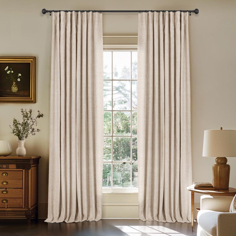 INOVADAY 100% Blackout Curtains for Bedroom, Black Out Curtains 84 Inch Long, Clip Rings Linen Blackout Drapes, Thermal Insulated Room Darkening for Living Room, 2 Panels - Oatmeal,W50xL84 - Image 1