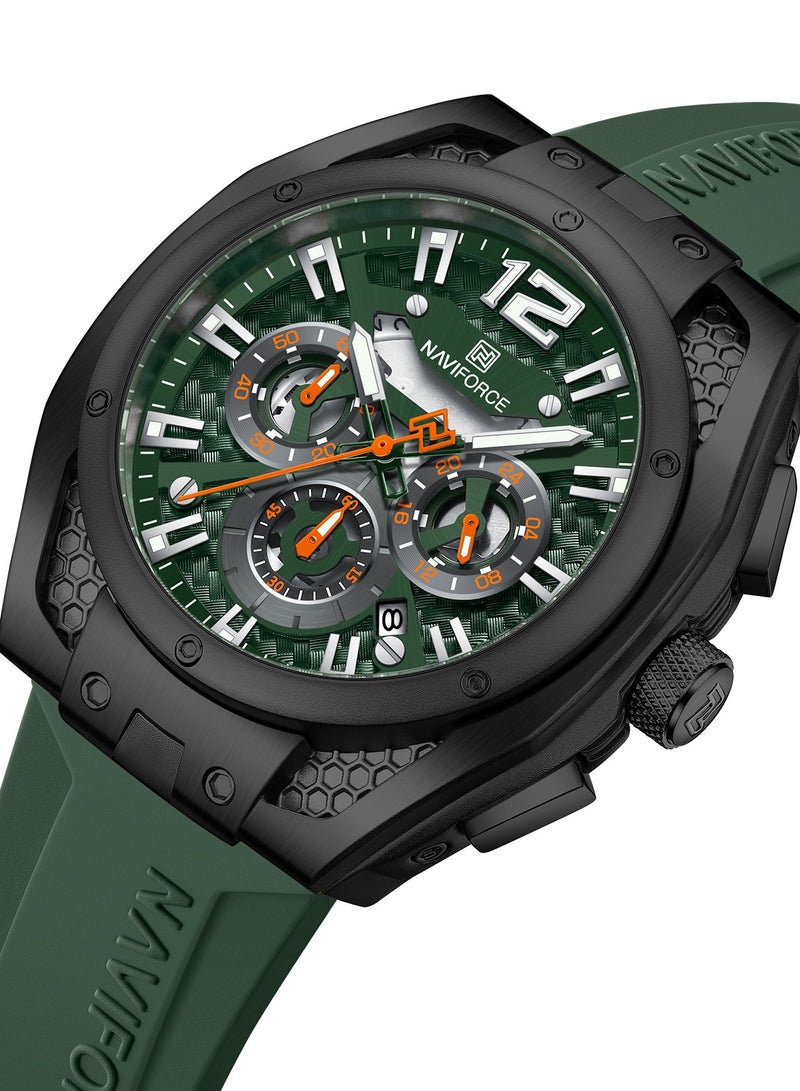 NAVIFORCE New Fumed Silica Band Analog Chronograph Wrist Watch For Men NF8063 B/GN/GN -46mm - Green - Image 2