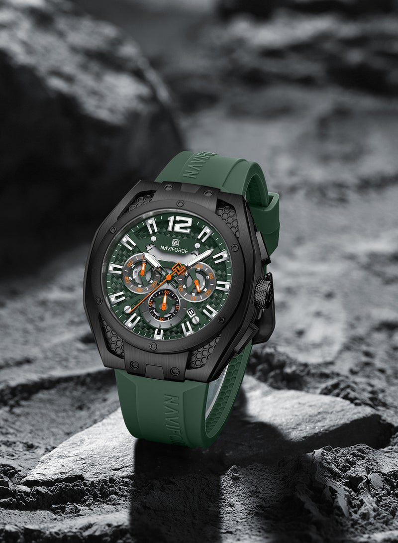 NAVIFORCE New Fumed Silica Band Analog Chronograph Wrist Watch For Men NF8063 B/GN/GN -46mm - Green - Image 3
