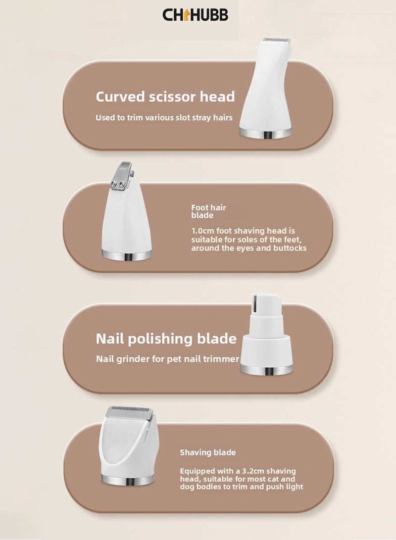 CHIHUBB 4-in-1 White Rechargeable Pet Grooming Kit – Low Noise Trimmer & Nail Grinder for Cats & Dogs, Cordless & Safe - Image 3
