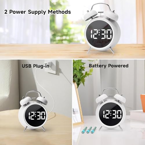 Raawan Digital Alarm Clock Table Clock for Students, Home, Office, Bedside Smart Timepiece for Heavy Sleepers, Automatic Sensor,Time,Date &Temperature, Alarm Clock for Bedroom 5 (TWINBELL White) - Image 4