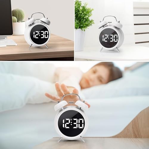 Raawan Digital Alarm Clock Table Clock for Students, Home, Office, Bedside Smart Timepiece for Heavy Sleepers, Automatic Sensor,Time,Date &Temperature, Alarm Clock for Bedroom 5 (TWINBELL White) - Image 5