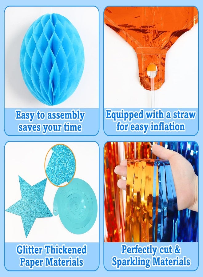 Bolake Happy Birthday Decorations for Boys Men Blue and Orange Party Decorations Include Happy Birthday Banner Fringe Curtain Balloons Honeycomb Balls Hanging Swirl Dog Birthday Party Decorations - Image 4