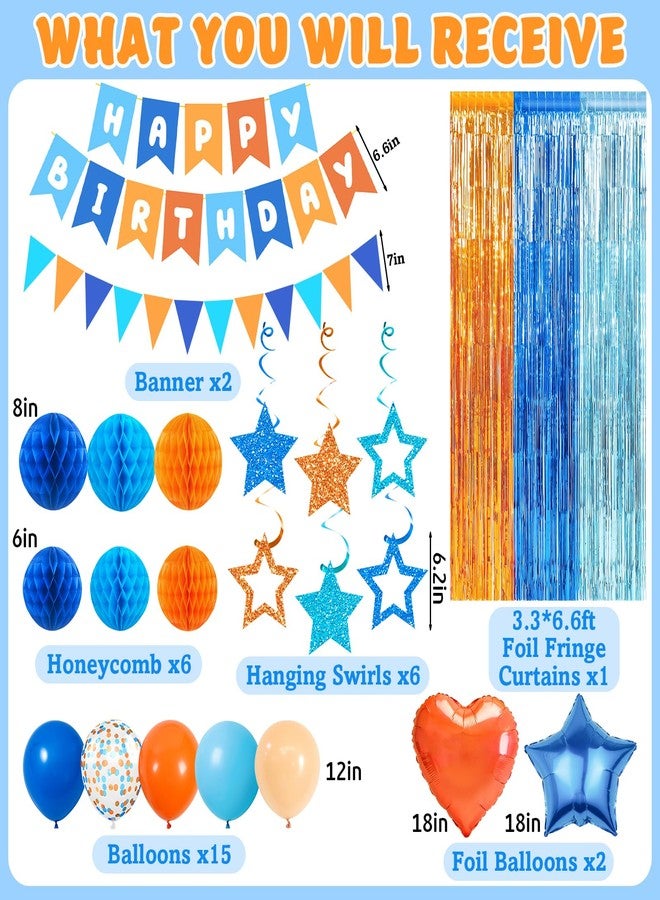 Bolake Happy Birthday Decorations for Boys Men Blue and Orange Party Decorations Include Happy Birthday Banner Fringe Curtain Balloons Honeycomb Balls Hanging Swirl Dog Birthday Party Decorations - Image 2
