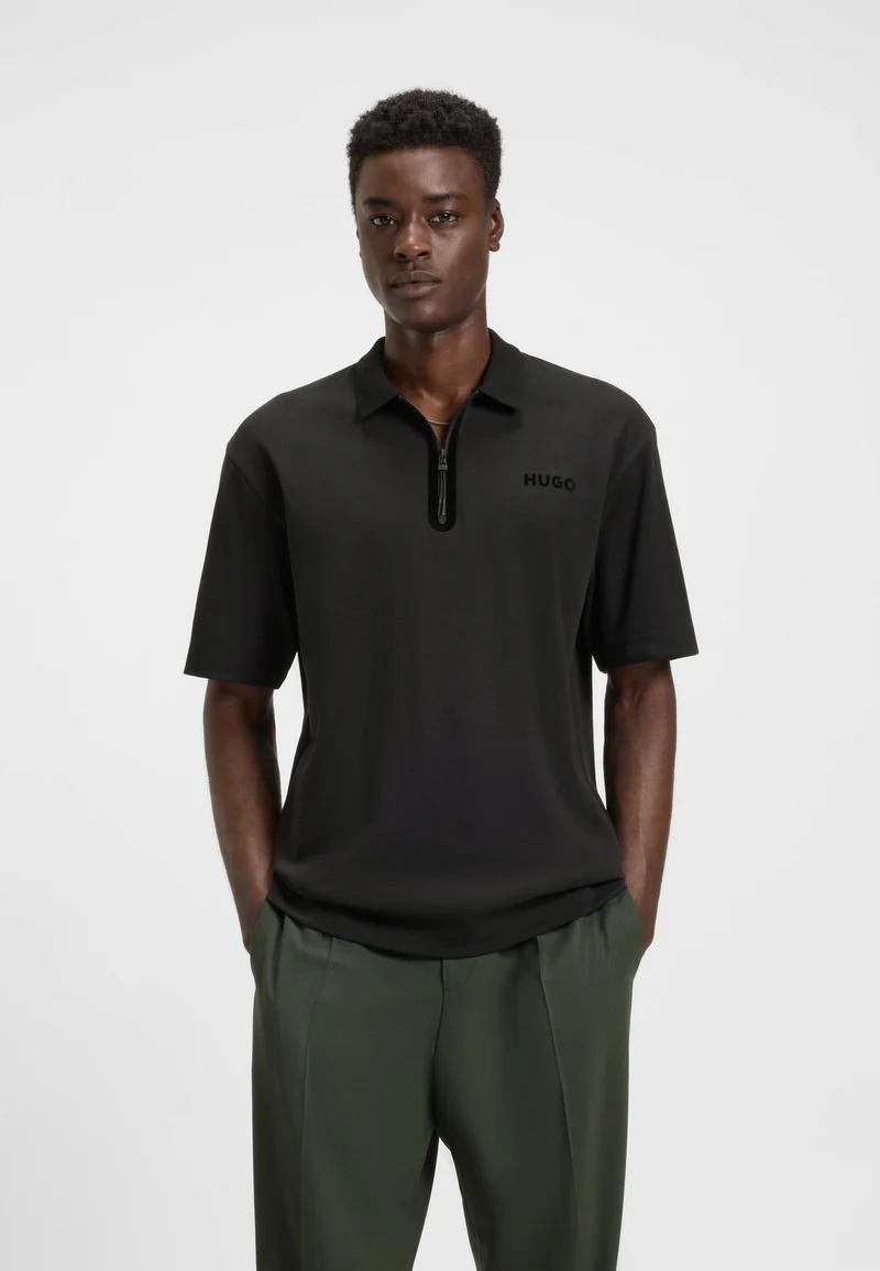 HUGO Cotton-blend polo shirt with zip placket