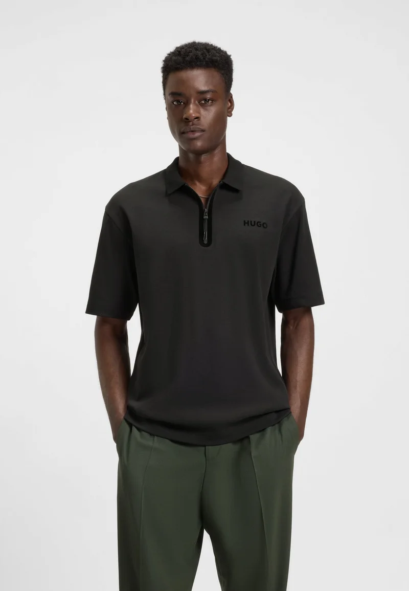 HUGO Cotton-blend polo shirt with zip placket